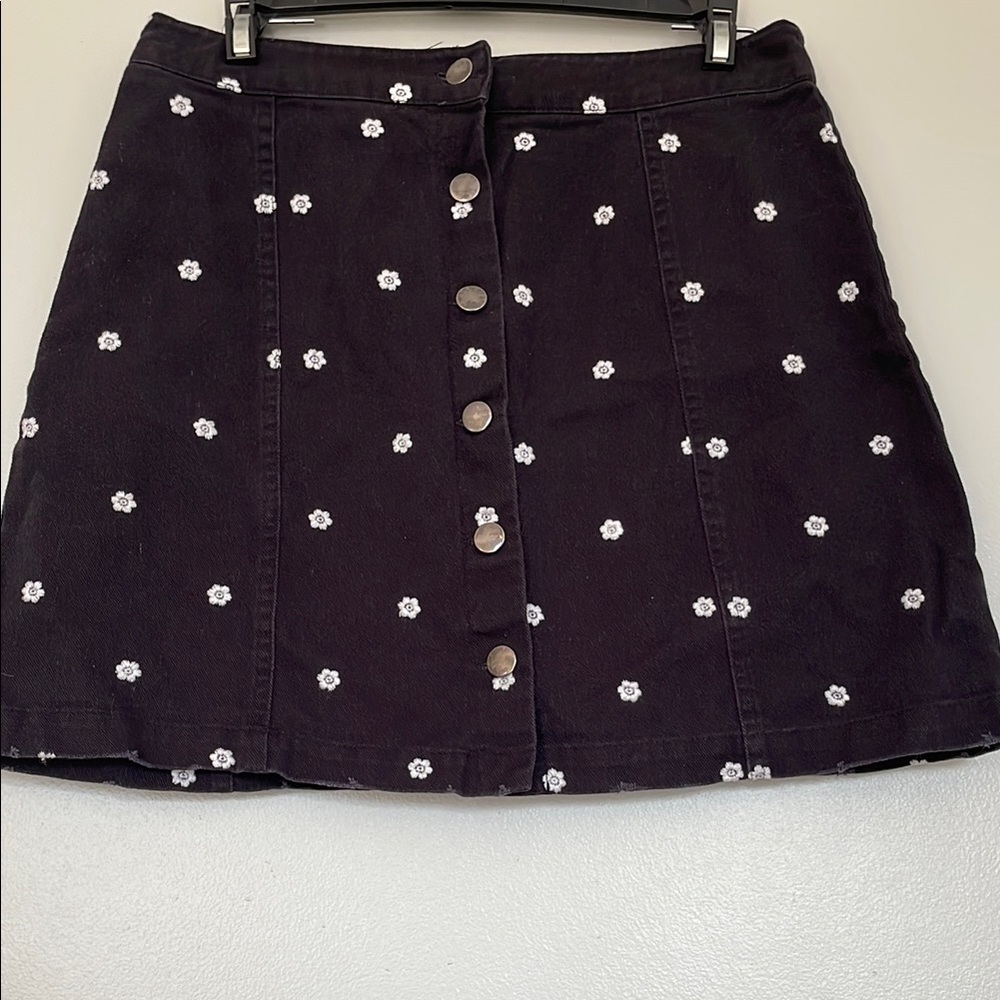 Black Floral Button-Up Skirt